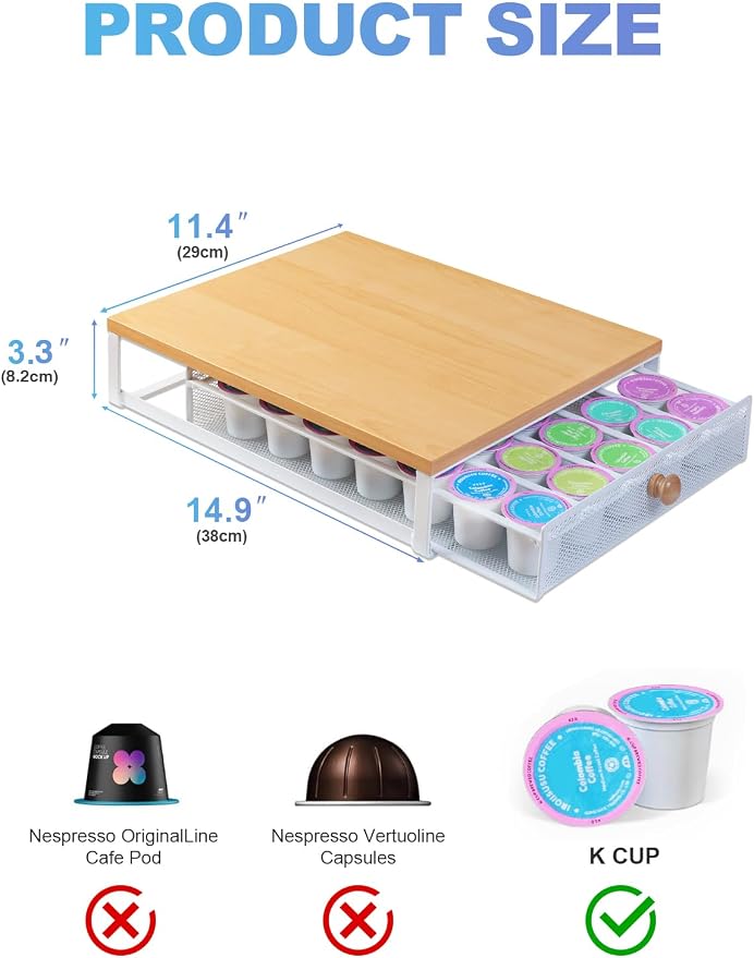 Sedegn Coffee Pod Storage Drawer: Holds 35 K-Cup Pods Coffee Pod Organizer | Sliding Drawer K Cup Holder for Easy Access, Fits Keurig & Coffee Bars, Non-Slip Feet, No Assembly Needed, Oak - Image 3
