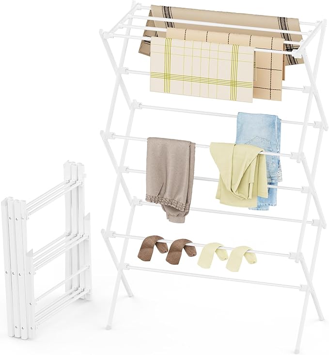 Drying Rack Clothing, 3-Tier Clothes Drying Rack Foldable, Antirust Laundry Drying Rack Collapsible Use for Indoor & Outdoor, 11.8" D x 34.6" W x 35.4" H, White by Unknown