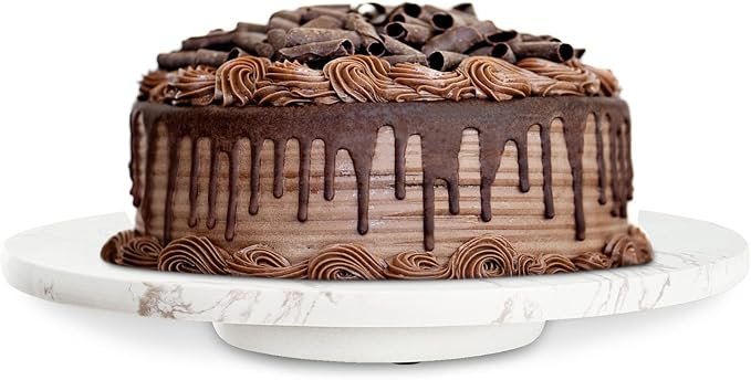 Marble Lazy Susan, Natural Marble Round Tray Turntable Cake Stand, 12" Lazy Susan Cheese Board with Silent Rotating for Serving, Table Display, Cupcake, White, Revolving Cake Leveler Spinner - Image 4