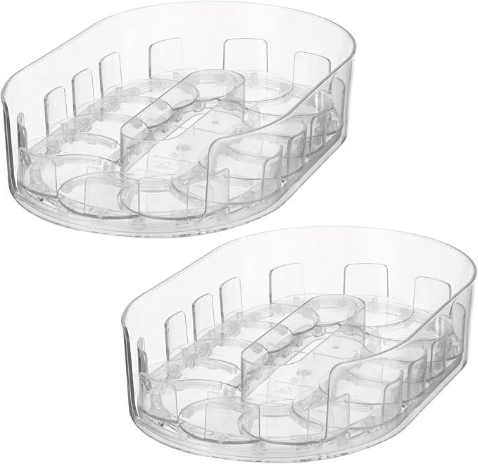 2 Pcs Lazy Susan Turntable for Refrigerator, 360° Rotating Clear Refrigerator Organizers and Storage, 3.5 x 8.5 in Oval Condiment Organizer Rack, Ideal for Countertop, Cabinet, Pantry & Dining Table - Image 3