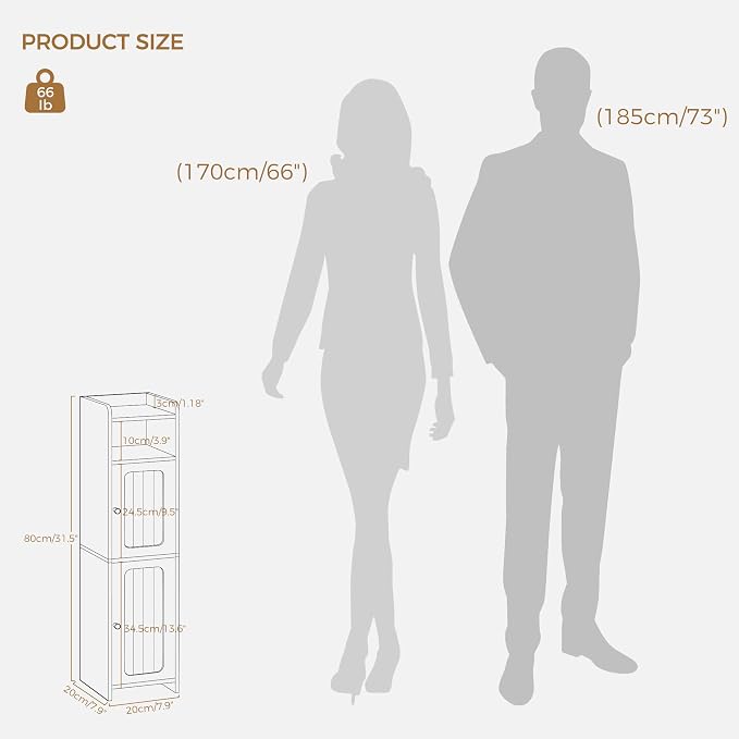 BEWISHOME Small Bathroom Storage Cabinet, 2 Doors Narrow Bathroom Cabinet | Storage Cabinet with Adjustable Shelves, Narrow Toilet Paper Cabinet 7.9"D x 7.9"W x 31.5"H, for Small Spaces, Black YYG03B - Image 2