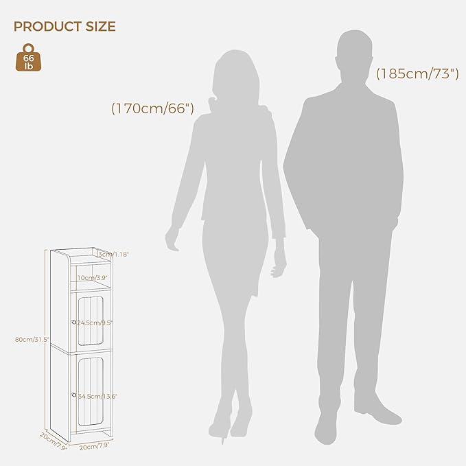 BEWISHOME Small Bathroom Storage Cabinet, 2 Doors Narrow Bathroom Cabinet | Storage Cabinet with Adjustable Shelves, Narrow Toilet Paper Cabinet 7.9"D x 7.9"W x 31.5"H, for Small Spaces, White YYG03W - Image 3