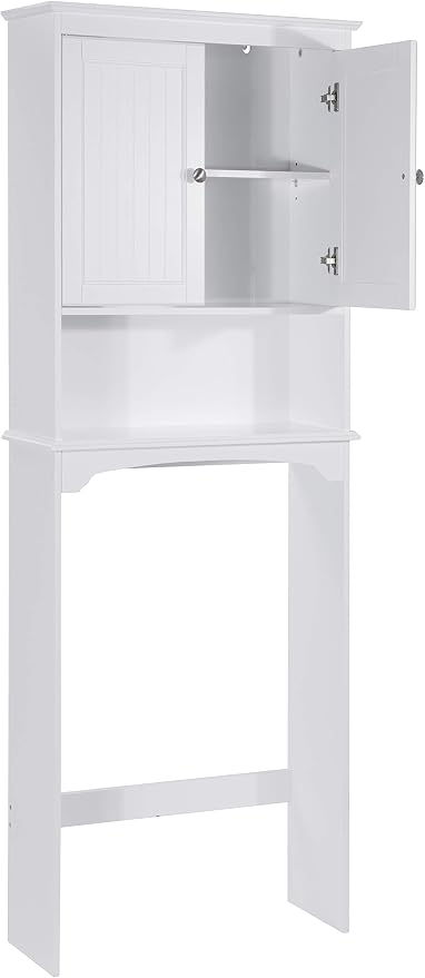 Spirich Over The Toilet Storage Cabinet with Doors, Bathroom Organizer | White, Adjustable Shelf, Anti-Tip Fitting, FSC-Certified MDF, Beadboard Design, 33.3" Toilet Clearance, Adjustable Crossbar - Image 6
