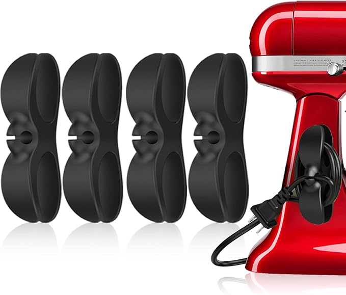 4PCS Cord Organizer For Appliances,UMUST Kitchen Appliance Cord Winder Holder, Cable Wrapper Stick Firmly for Coffee Maker Pressure Cooker Etc (Black) by ELECTRONICACCESSORIES