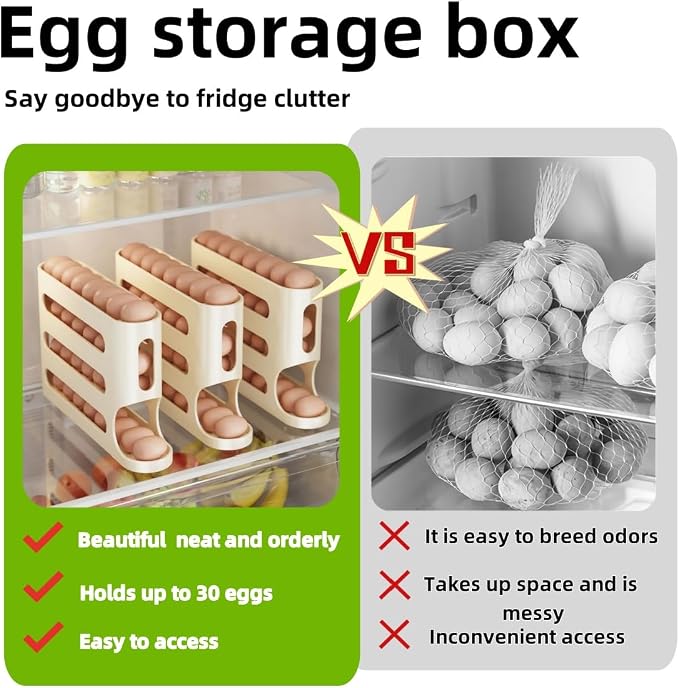Egg Holder for Fridge, Egg container for refrigerator, Space-Saving Automatic Rolling Eggs Dispenser, 4 Tiers Fridge Egg Rack for Refrigerator Holds up to 30 pcs - Image 4