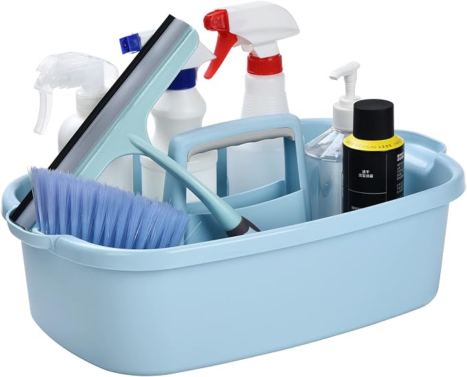 Large Cleaning Supplies Caddy with Handle, Plastic Storage Bucket Organizer for Cleaning Products, Shower Caddy Basket for Car, Dorm, Bathroom, Garden, Kitchen - Blue by Haundry