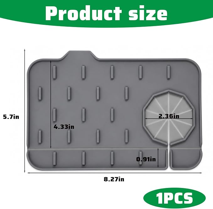 Faucet Draining Mat, Silicone Faucet Mat for Kitchen Sink | 8.3 X 5.7 Inch Silicone Splash Guard Behind Faucet Faucet Handle Drip Catcher for Bathroom Kitchen Countertop Gadgets - Image 2