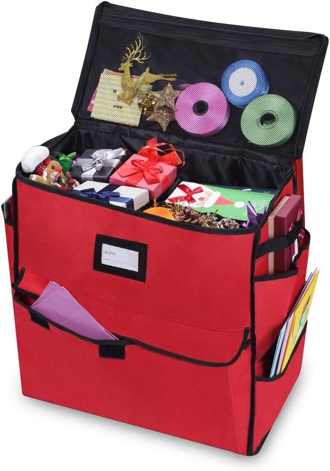 Christmas Storage Organizer, Gift Bags, Bows, Ribbons and Wrapping Accessories Container (Red) by ProPik
