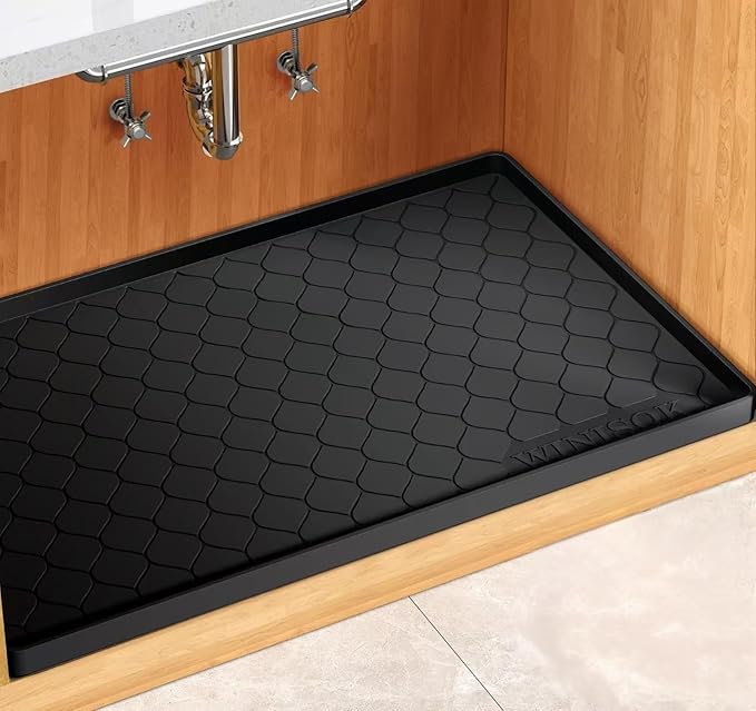 Winisok Waterproof Under Sink Mat 40" x 19", Silicone Mat, Black | Raised Edge Traps Spills & Leaks, Shelf Liner, Cabinet Protector, for Kitchen, Bathroom, Boots, Pets, Home Essentials by Winisok