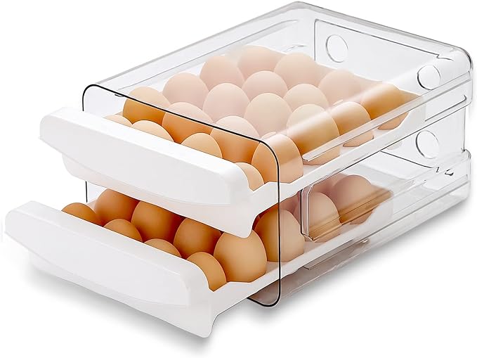 HOMQUEN Egg Holder, Clear Plastic - 2 Layer/40 Grid Egg Tray & Fresh Storage Box for Fridge by HOMQUEN