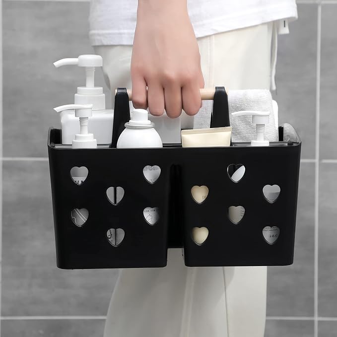Portable Shower Caddy Plastic Shower Basket Organizer with Handle, Black | Divided Bathroom Caddy Storage Cleanning Caddy Tote for College, Dorm Room, Kitchen - Image 5