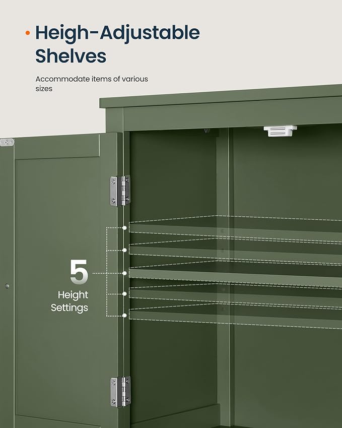 SONGMICS HOME Freestanding Storage Cabinet, Floor Cabinet with Elevated Legs, Metal Handles, for Living Room, Kitchen, Bathroom, Green - Image 5