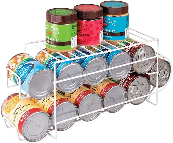 mDesign Food Storage Rack - 2 Tier Metal Storage Shelves for Canned Food - Kitchen Food Rack Suitable for The Pantry, Cabinets and Drawers - White - Image 3
