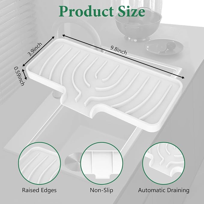 GUUKIN Sponge Holder for Kitchen Sink, 10x4 inch Silicone Dish Drying Mat, Compatible with Scrub Daddy, Kitchen Sink Accessories, Suitable for Kitchens & Bathrooms (White) - Image 2