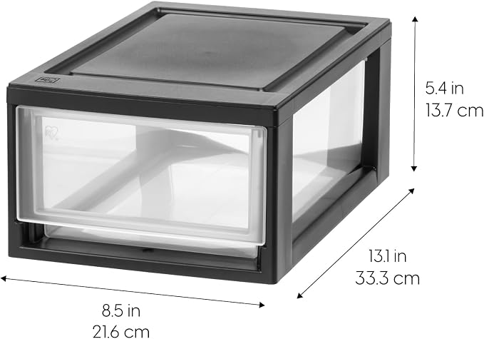 IRIS USA 4-Pack, 6 Qt. Small Stacking Drawer Storage Organizer, Black | Organize dorm essentials, school supplies, toiletries, snacks, and accessories with stackable drawers for small-space storage - Image 3