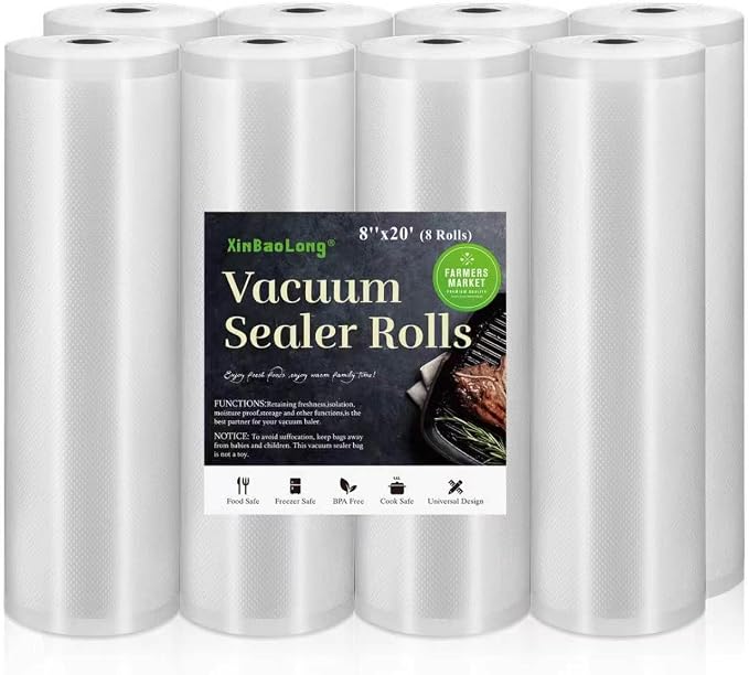 Vacuum Sealer Bags 8 Rolls 8"x20' Freezer Bags | Commercial Grade, BPA Free, Customized Size, Sous Vide Cooking, Puncture Prevention, Kitchen Essentials, Kitchen Gadgets by xinbaolong