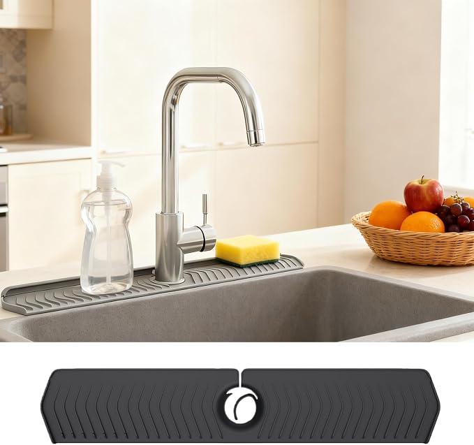 30 Inch Silicone Kitchen Sink Faucet Mat, Adjustable Waterproof Splash Guard Draining Mat Keep Countertops Dry (Black) by Unknown