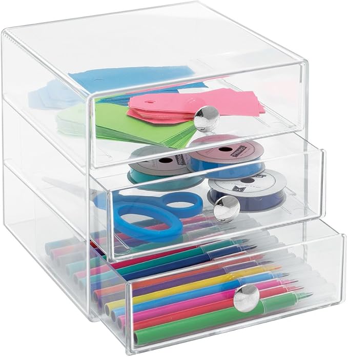 iDesign Stackable 3-Drawer Makeup Organizer, Clear | Bathroom Storage, Vanity Storage - Image 10