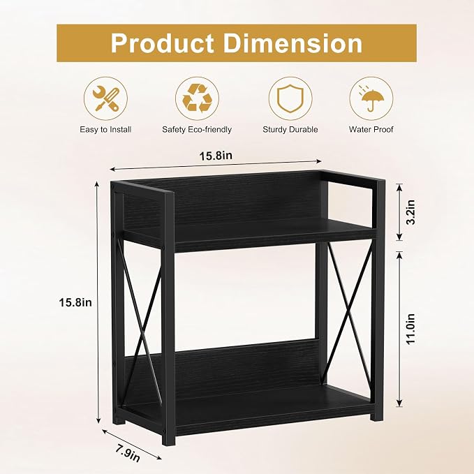 Giikin Kitchen Countertop Organizer, 2 Tier Coffee Bar Organizer, Black Spice Rack for Counter, Kitchen Counter Shelves, Particleboard,15.8" L x 7.9" W x 15.8" H (Black, L) - Image 3