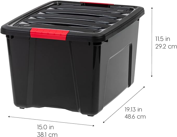 IRIS USA 6-Pack 40 Quart Storage Bins with Lids, Black | Black finish conceals stored items. Perfect for moving, blankets, clothing, and garage storage. Nestable design saves space - Image 2