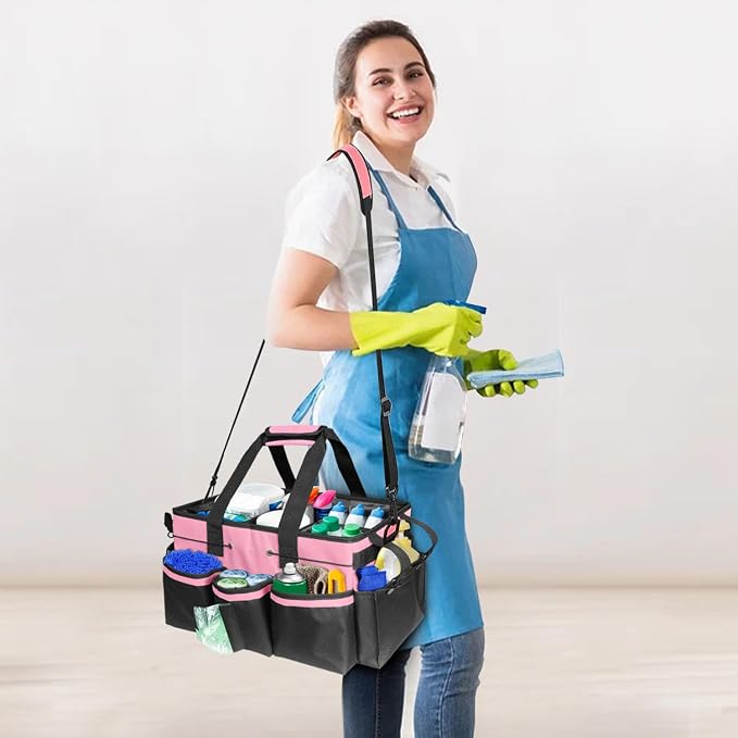 Large Cleaning Caddy Bag-Wearable, Waterproof, Heavy, Duty | Waterproof with 4 detachable dividers, adjustable shoulder strap & waist belt. Multi-compartment. Heavy-duty for home/car. - Image 5