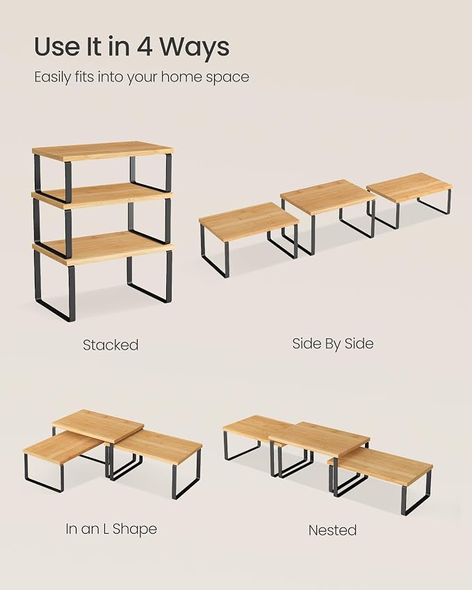 SONGMICS Cabinet Organizer Shelf, Set of 3 Spice Rack, Kitchen Storage | Hidden Litter Furniture, Discreet Cat House, Particleboard, MDF, 31.5x19.5x19.5 in, White, KADIN Collection UPCL013W01 - Image 6