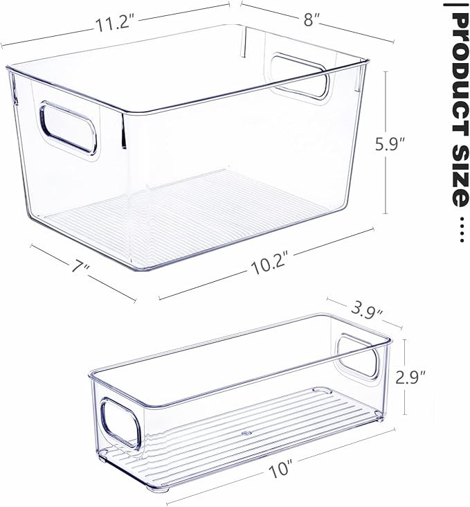 SKTEET Set of 8 Clear Plastic Storage Bins, 4 Large and 4 Small Stackable Storage Containers for Pantry Organization and Kitchen Storage Bins,Home Edit and Cabinet Organizers - Image 7
