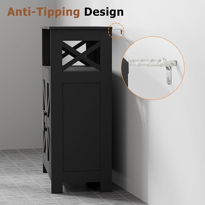 Homhedy Farmhouse Bathroom Storage Cabinet with Doors, Small Floor Cabinet | Toilet Paper Cabinet with Adjustable Shelf, Freestanding Storage Cabinet for Kitchen/Laundry/Living Room, 24"W, Black - Image 6
