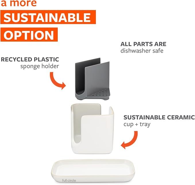 Full Circle Sinkside Ceramic Cleaning Station, Dishwasher Safe, White - Image 2