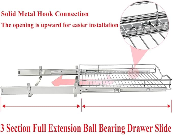 DINDON 1 Tier Pull Out Cabinet Organizer (20" W x 18" D) Heavy-Duty Metal Sliding Drawer Shelf, Slide Out Wire Basket for Kitchen Cabinets, Pantry, Bathroom, Chrome Finish… - Image 7