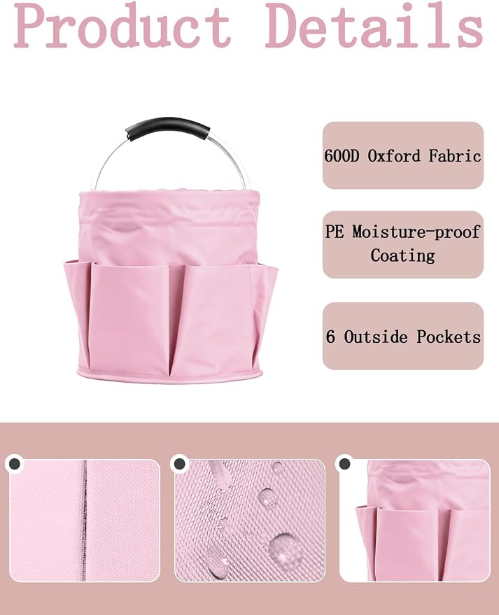 Cleaning Caddy with Handle, for Cleaning Supplies Organizer Bucket | Foldable Storage Tote with 6 Pockets,17L Large Capacity Basket for Household Organizer,Laundry Room,Bathroom & Home - Image 3