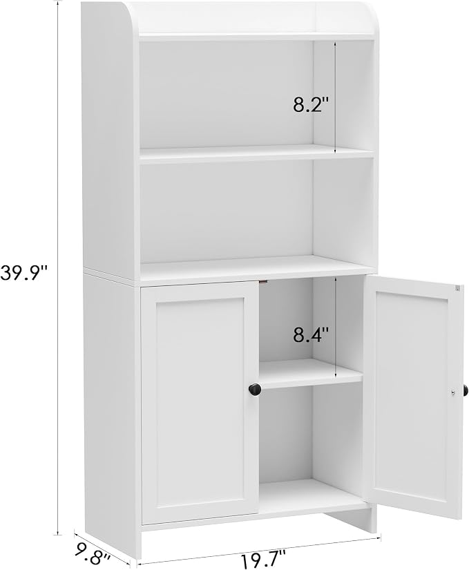 Homhedy Small Bathroom Storage Cabinet, Toilet Paper Storage Cabinet | Bathroom Floor Cabinet with Doors and Shelves, Bathroom Organizers for Small Spaces, 9.8" D x 19.7" W x 39.9" H, White - Image 2