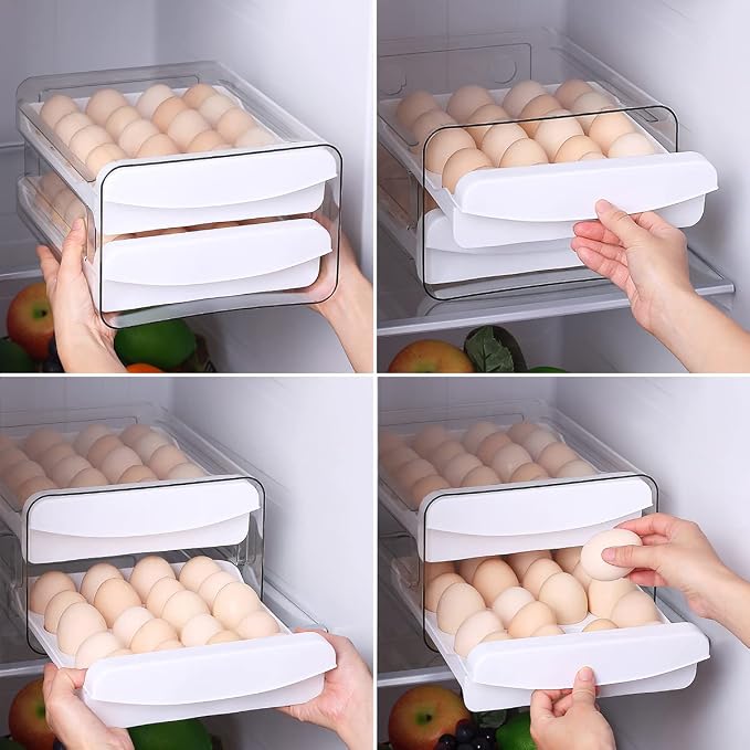 HOMQUEN Egg Holder, Clear Plastic - 2 Layer/40 Grid Egg Tray & Fresh Storage Box for Fridge - Image 7