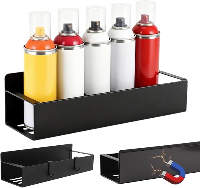 2 Pcs Magnetic Spray Can Holder,with 4 Pcs Small Hooks Wall-Mounted Spray Bottle Rack Paint Bottle Can Organizer for Garage Home Workspace - Image 8