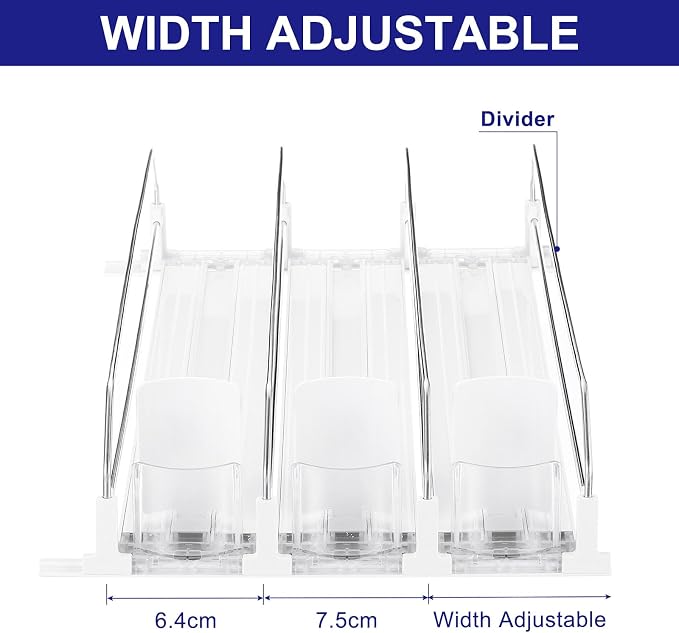 uxcell 3pcs Drink Organizer for Refrigerator, Self-Pushing Soda Can Organizer Width Adjustable Drink Dispenser Beverage Pusher for Fridge Pantry, White - Image 4