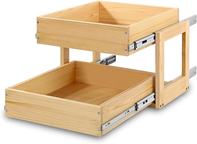 Pull Out Cabinet Organizer 23''W×21''D×16''H Slide Out Drawer | Soft Close Wood Kitchen Pullout Drawers for Cabinets Shelves for Kitchen, 2-Tier, Finished, Heavy-Duty, Bottom Assembly by Mulush