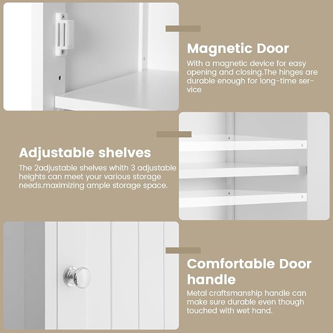 Iwell 67" Tall Bathroom Cabinet, Storage Cabinet with 2 Doors & 1 Drawer, Bathroom Storage Cabinets with Adjustable Shelves, for Living Room, Entryway, Home Office, White - Image 6