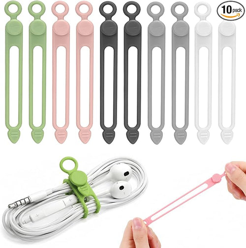 10 Pcs Silicone Cable Ties, Reusable Cord Organizer. | High Elasticity Cable Management Straps for Home Office Kitchen Appliances Cords Wires by RUGLAMZHIP