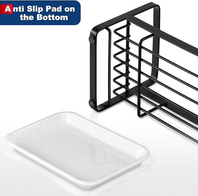 HULISEN Kitchen Sponge Holder, 304 Stainless Steel Sink Caddy, Black | Removable Drain Tray, Holds Sponges Soap Bottles Brushes, Countertop Storage, No Dispenser or Brush - Image 7