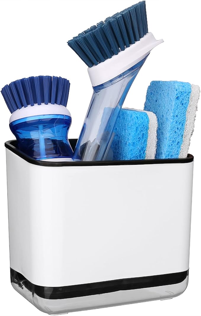 KeFanta Sink Caddy for Countertop, Sponge Holder for Kitchen Sink, Dish Sponge and Brush Holder, Plastic Dish Scrubber Organizer with Drain Pan, Black by KeFanta