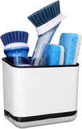 KeFanta Sink Caddy for Countertop, Sponge Holder for Kitchen Sink, Dish Sponge and Brush Holder, Plastic Dish Scrubber Organizer with Drain Pan, Black by KeFanta