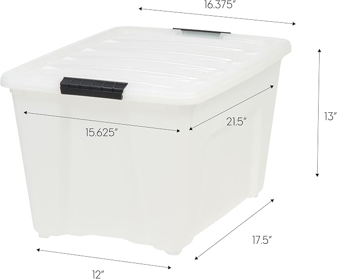 IRIS USA 6-Pack 54 Quart Storage Bins with Lids, Pearl | Conceals stored items for a clean look, Nestable design saves space between uses - Image 2