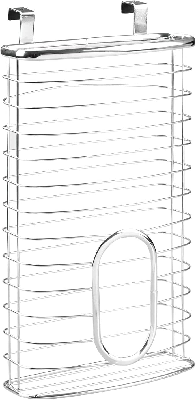 mDesign Steel Hanging Cabinet Storage Organizer Holder for Kitchen, Pantry - Holds Plastic, Sandwich, Garbage, Grocery and Trash Bags; Wrap, Foil, Pack - Spira Collection - Chrome - Image 9