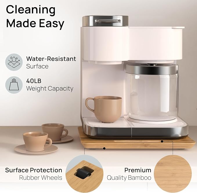 Ibyx Appliance Slider, Sliding Tray for Coffee Maker, 12 x 16 in, Natural | For Coffee Maker & Heavy Kitchen Appliances, Easy Slide, Made of Premium Bamboo, Space-Saving Kitchen Organizer 40lb Capacity - Image 4