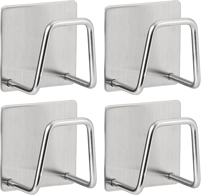 Adhesive Sponge Holder for Kitchen Sink, SUS304 Stainless Steel Scrubber Hanger Sink Caddy Accessories Storage Drain Rack Stand for Scratch Scrub Dishcloth Dishrag Steel Wool Strainer Stopper by Luckyiren