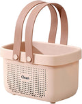 Portable Shower Caddy Basket with Handles Plastic Storage Basket Small Pink | Sturdy Drainage Large Capacity Organizer Basket with Silicone Handles for Bathroom Kitchen Bedroom College Dorm Essentials by JiatuA