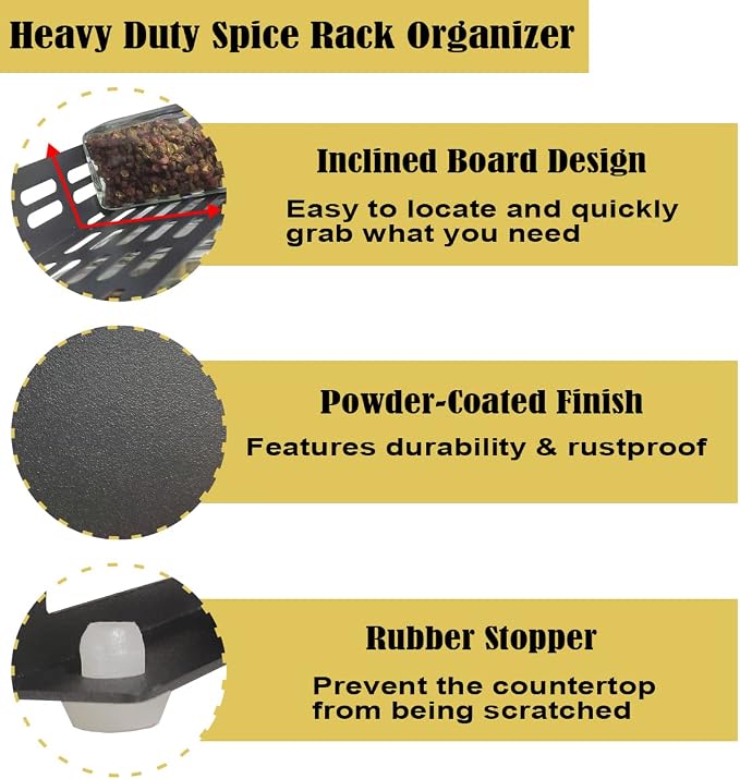 4 Tier Spice Rack Organizer with 32 Square Spice Jars and 160 Spice Labels Set for Kitchen Cabinet Countertop Pantry or Wall Mount, Matte Black - Image 5