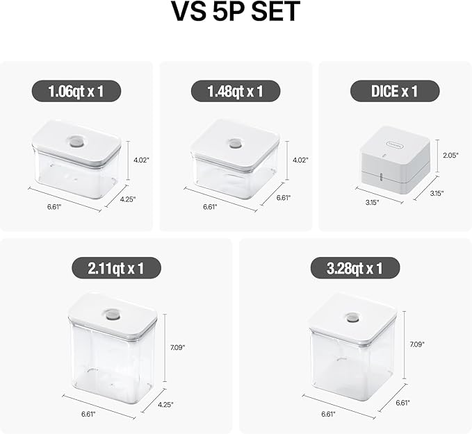 VAKUEN Premium Airtight Food Storage Containers & Vacuum Sealer Machine Starter Set, 4-piece Container with Sealer, 100% Leak Proof,Keep food fresh up to 5 times longer than non-vacuum strorage. - Image 2