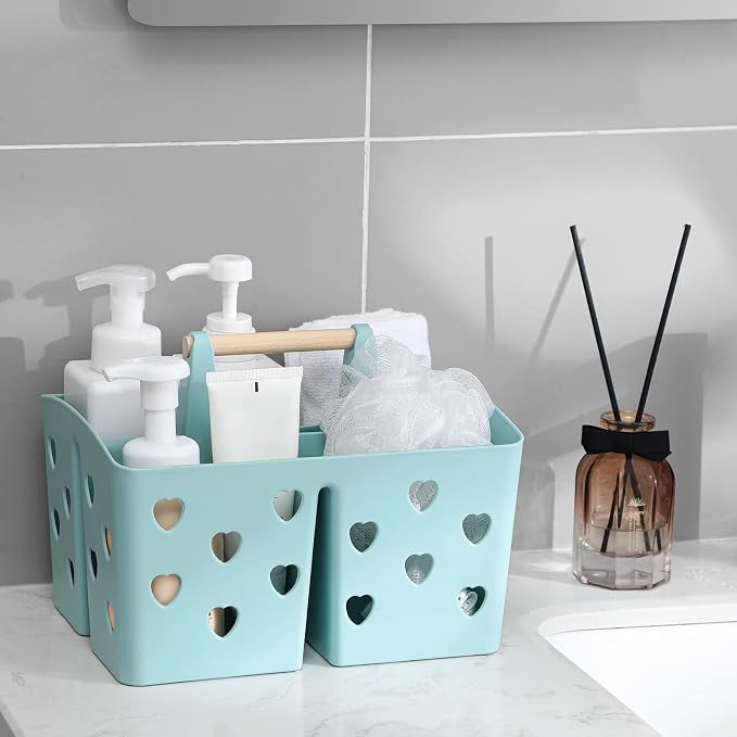 Portable Shower Caddy Plastic Shower Basket Organizer with Handle, Blue | Divided Bathroom Caddy Storage Cleanning Caddy Tote for College, Dorm Room, Kitchen - Image 2