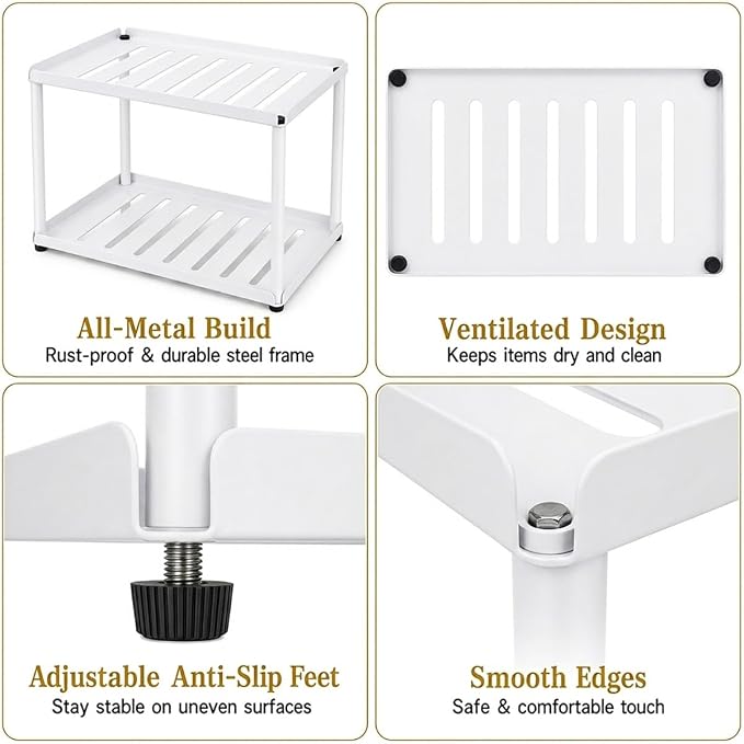 2 Tier Bathroom Counter Organizer, Rectangular Vanity Organizer Shelf, Skincare and Makeup Countertop Storage Rack for Kitchen, Bathroom, Bedroom,White - Image 4